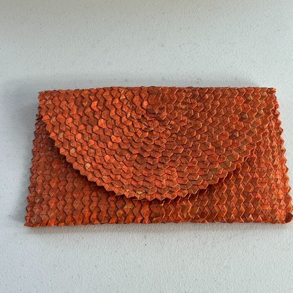 Artisan Handmade Palm Leaf Evening Clutch Woven Orange